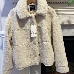 Zara Cream Sherpa Jacket Women Medium NWT